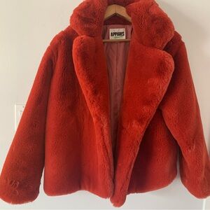 Apparis Orange Faux Fur Coat Women’s Medium M Lined Soft Jacket Fall Winter